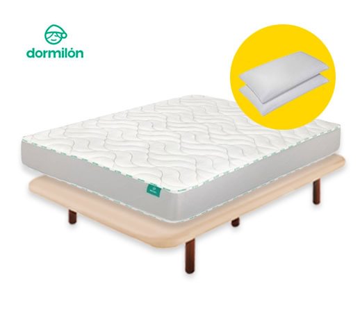PACK COLCHÓN MUELLES DORMILON + BASE TAPIZADA + ALMOHADAS